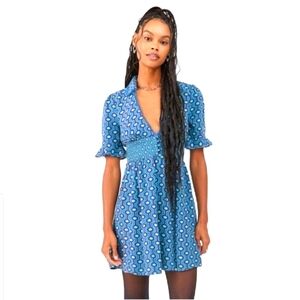 URBAN OUTFITTERS DRESS Y2K GRAZIANA PRINTED GEOMETRIC M RETRO BOHO SEXY DEEP V